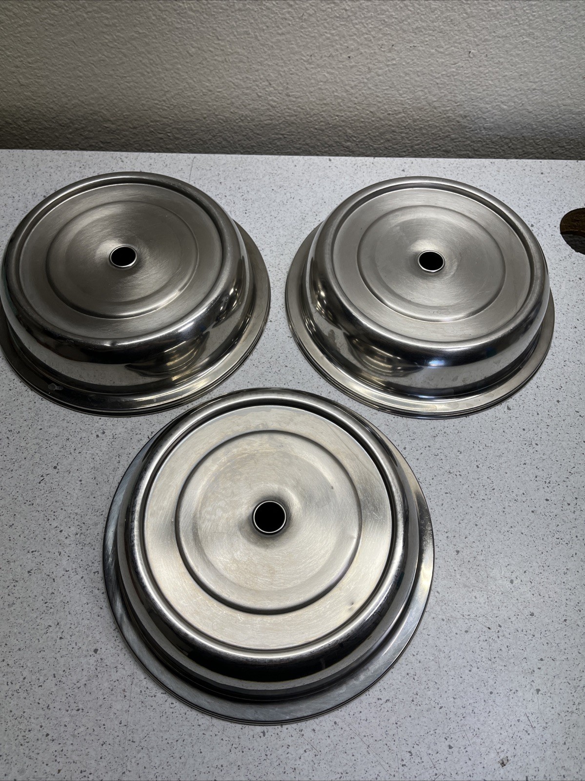 (3) Unbranded Room Service Stainless Steel Food Plate Covers 8 1/2″ – 9 1/2″ in
