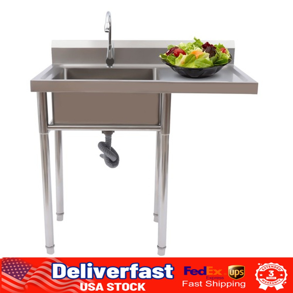 Stainless Steel Utility Sink with Drainboard and 360° Rotating Faucet