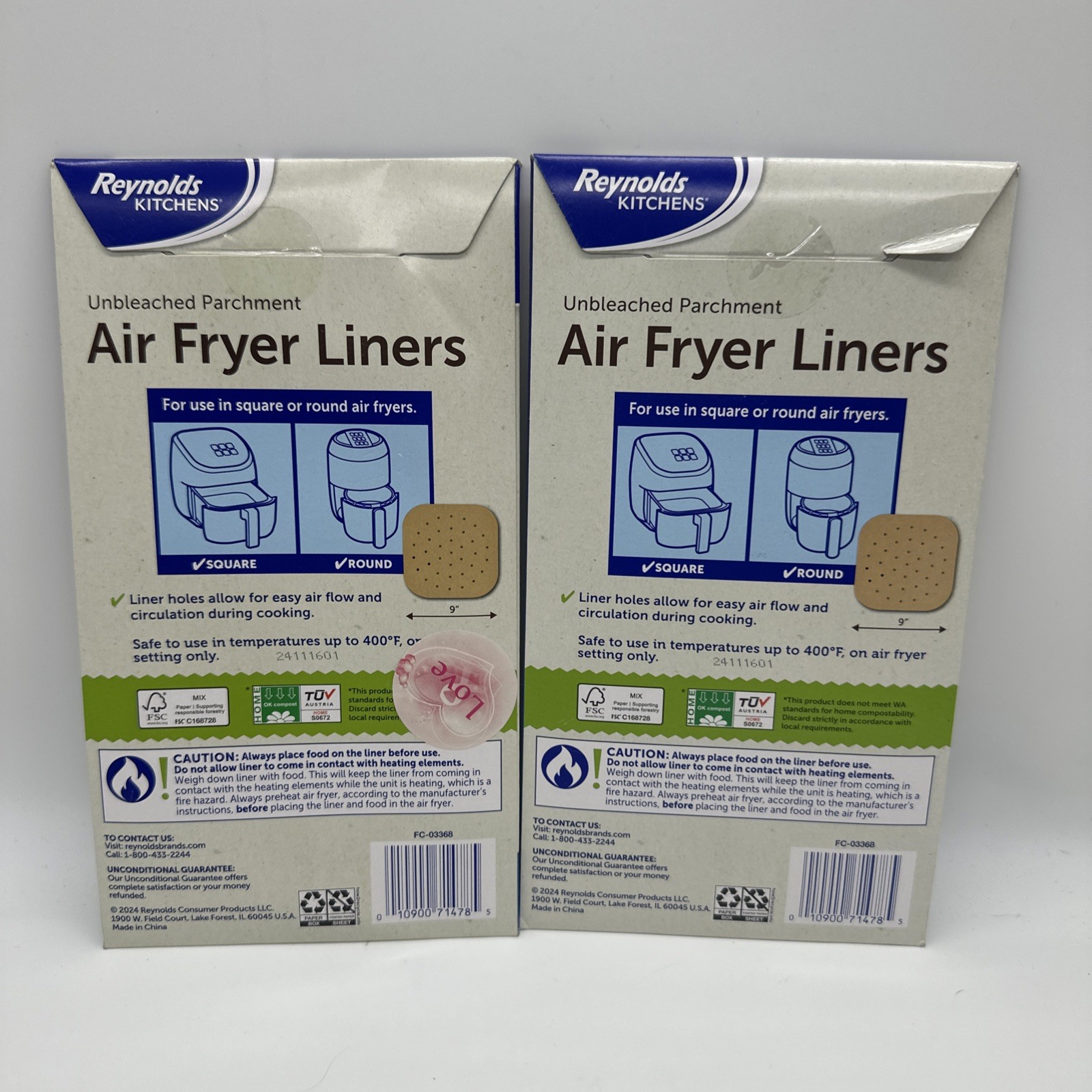(2) Reynolds Kitchens Air Fryer Liners Disposable, Unbleached Parchment Brown
