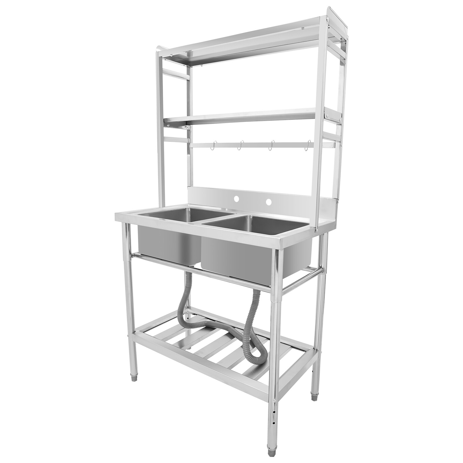 2 Compartment Sink Kitchen Rack Commercial Stainless Sink Free Standing Sink