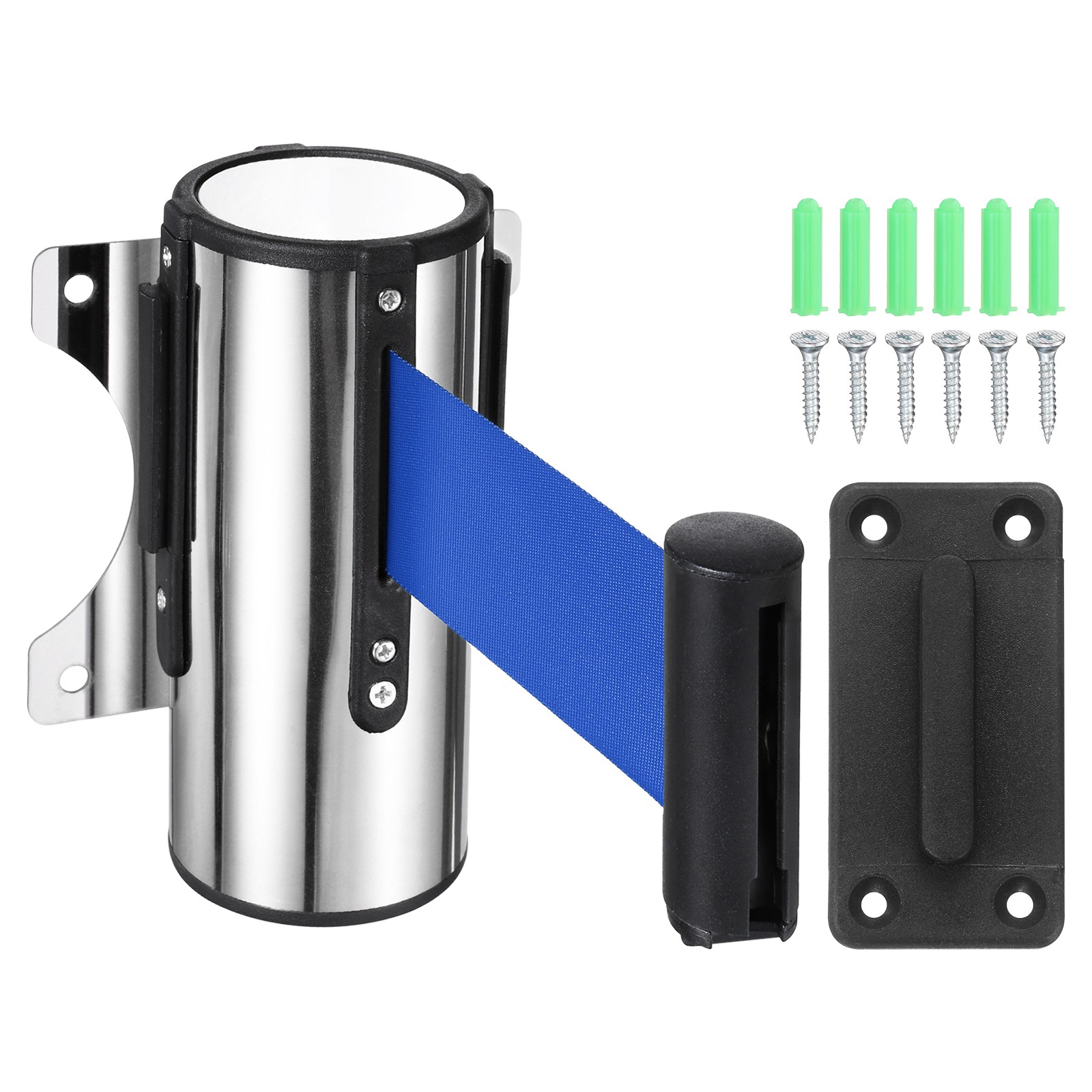 16.4 Foot Fixed Wall Mount Retractable Belt Barrier Set, Dark Blue