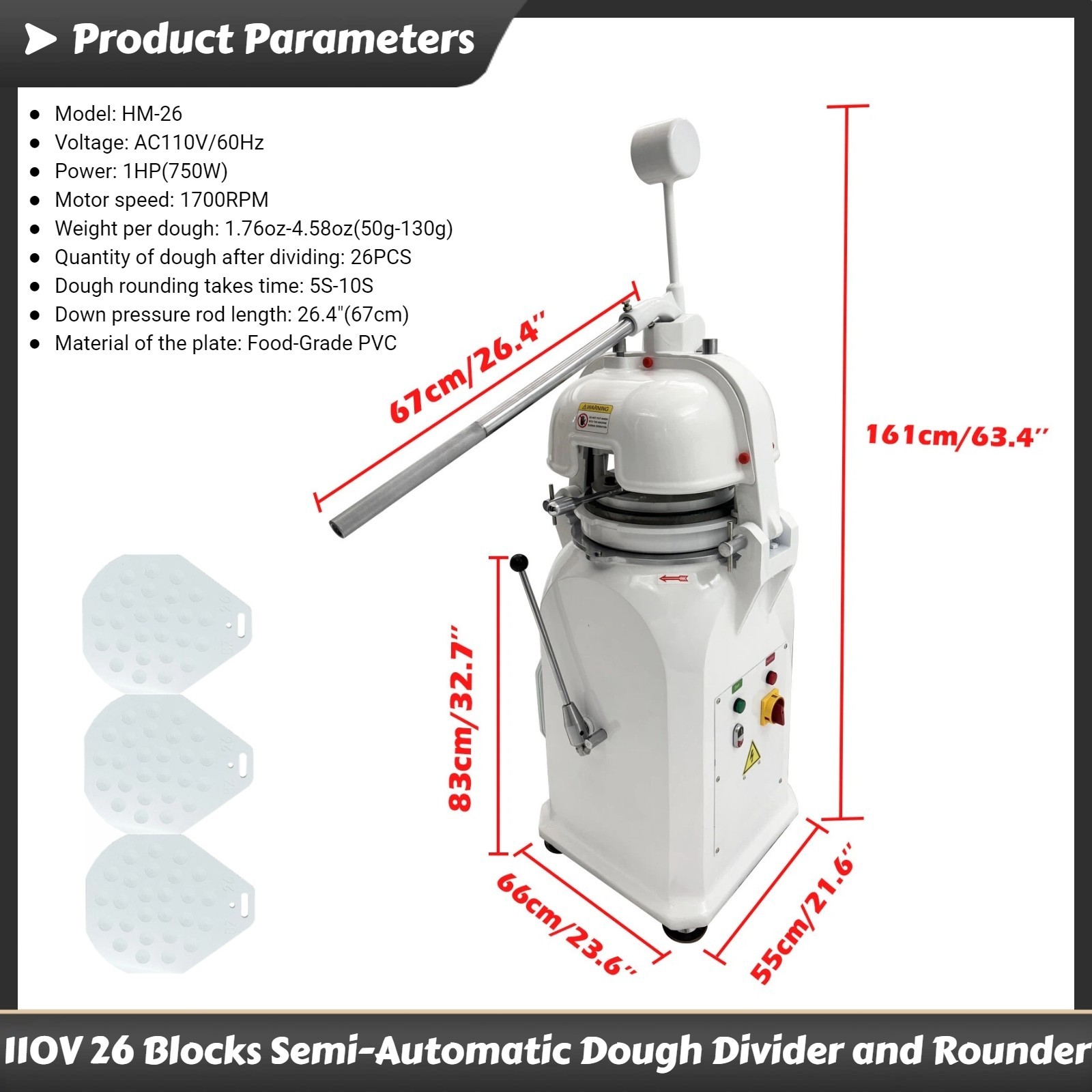 110V 750W Commercial 26 Blocks Semi-Automatic Dough Divider and Rounder 50g-130g