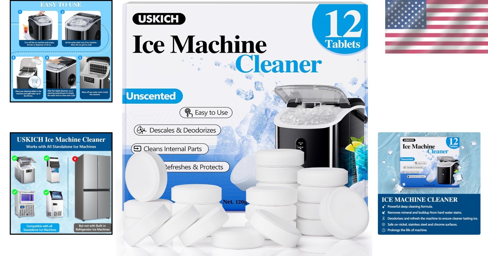 12 Pack Ice Machine Cleaner Tablets – Non-Toxic Descaler for Crystal Clear Ice
