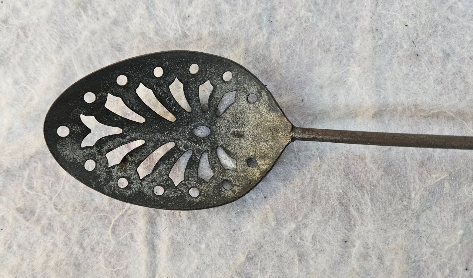 Vintage maybe Antique Slotted 12″ Serving Spoon w Patina Great FARMHOUSE DECOR!