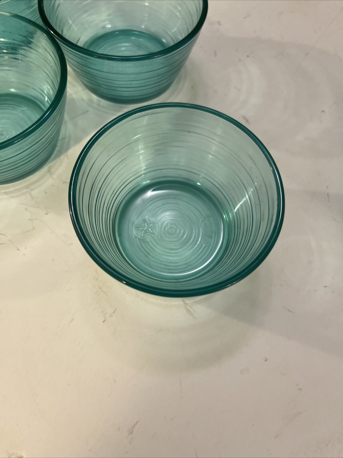 4.5 oz Turquoise Ribbed Glass Ramekin NZ165Y Transparent Glass Set of 6 Mint