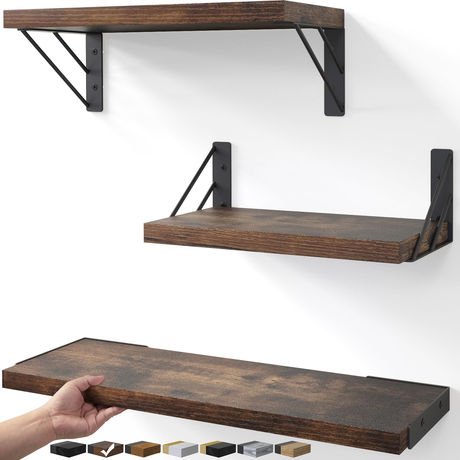 BAYKA Wall Shelves for 16-inch Mixed, C. Rustic Brown Board & Black Brackets