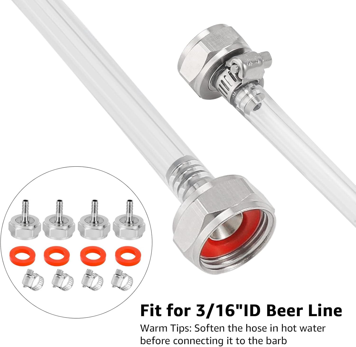 Keg Coupler Barb Connector 1/4» Barb G5/8 Thread Hex Nut 3/16 Beer Line Connect