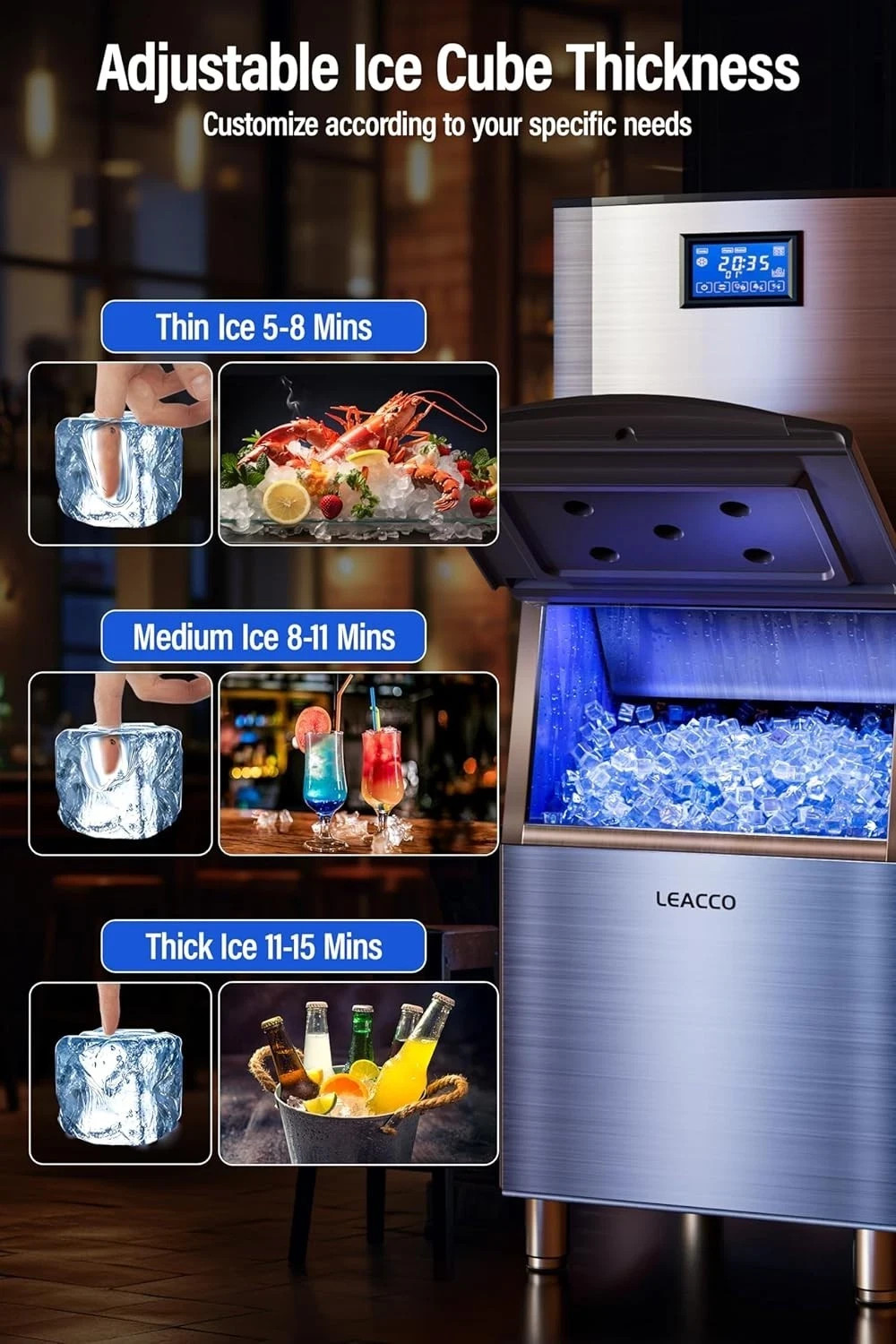 Commercial Ice Maker Machine 680LBS/24H, 1200W Industrial Ice Machine with 560LB