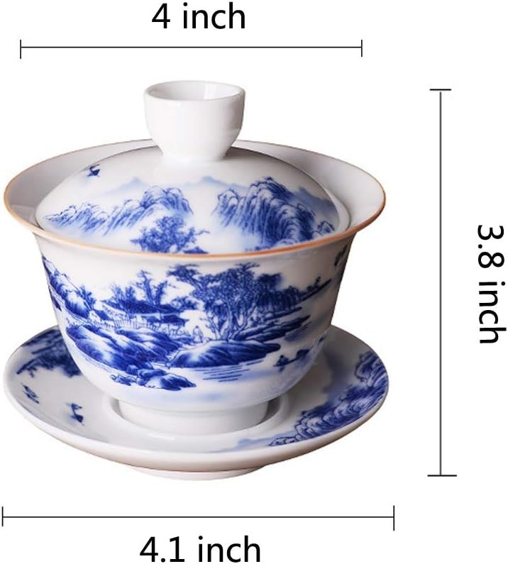 Jingdezhen Chinese Gaiwan Handmade 6.3oz/180ml Mountain Style China Blue and