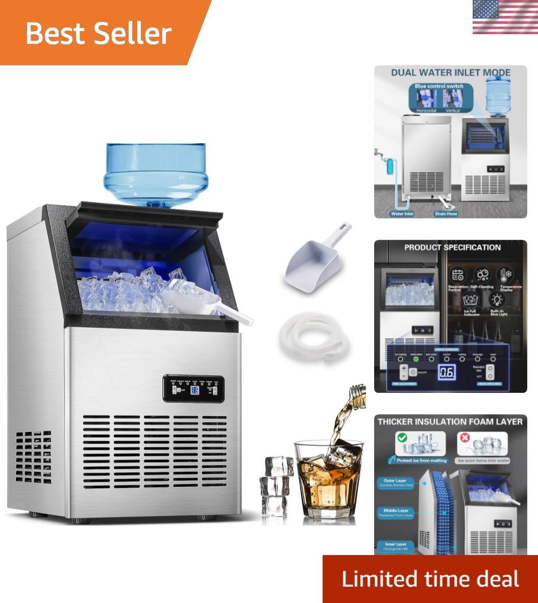 120LBS/24H Commercial Ice Maker – Stainless Steel, Adjustable Thickness, LCD …