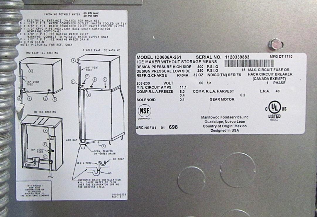 Manitowoc Indigo ID-6060A Full Cube Air Cooled Ice Maker Machine & Bin 650lb/day