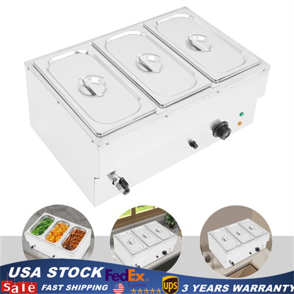 3-Pan Commercial Electric Food Warmer Steam Table Buffet Bain Marie Countertop!