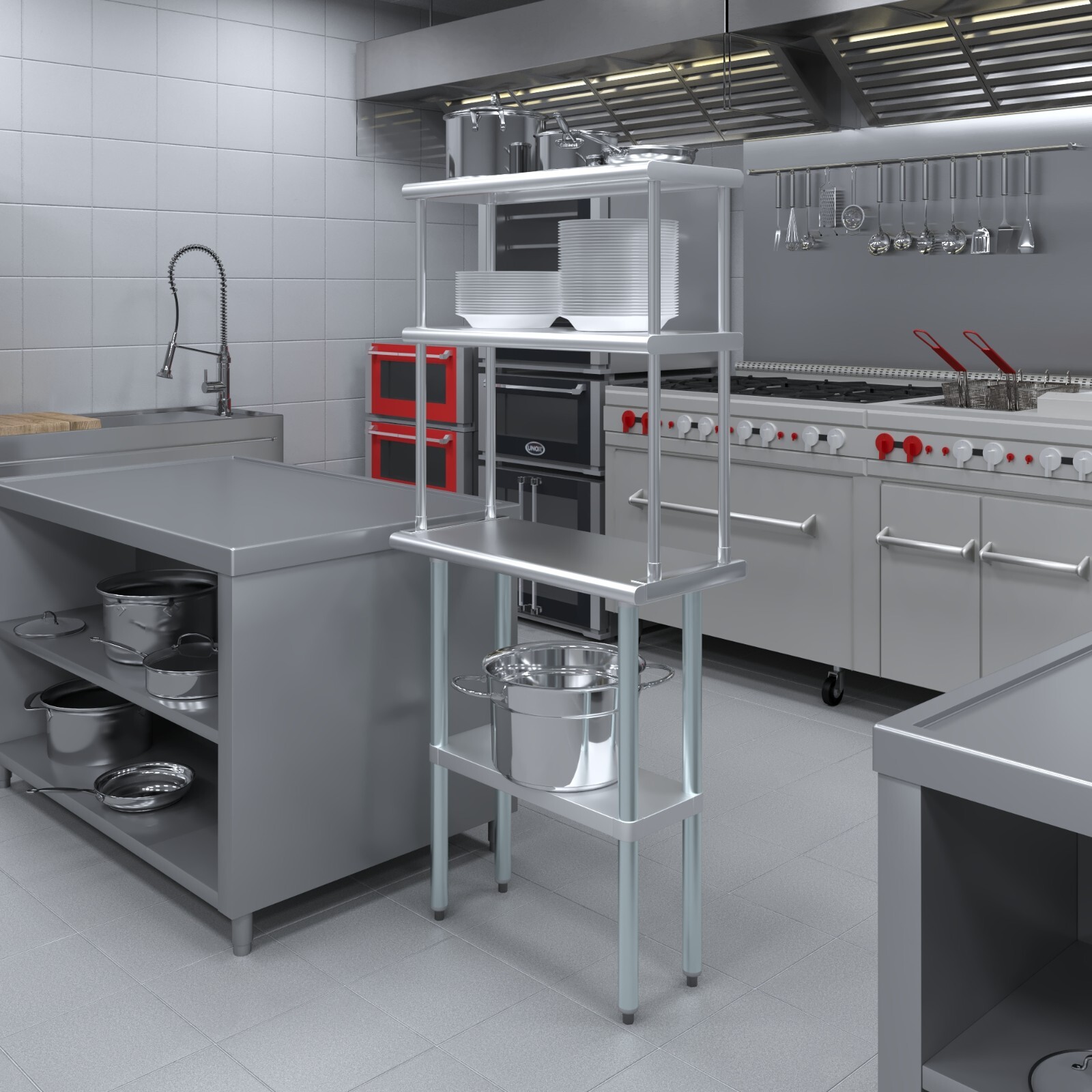 14 in. x 30 in. AmGood Stainless Steel Double Deck Over Shelf