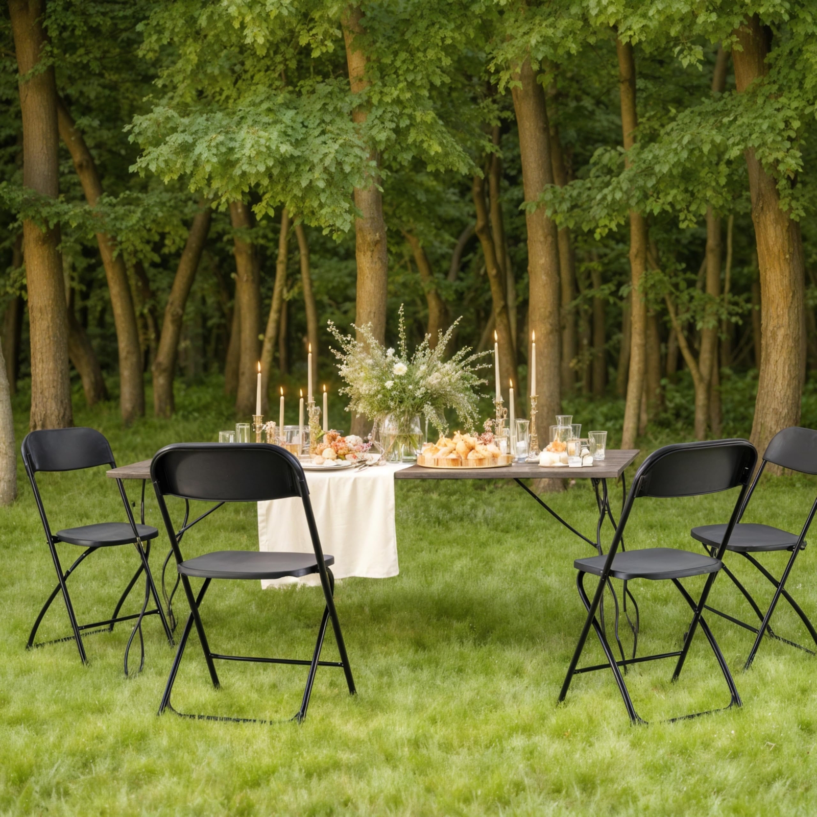 4 Pack Folding Chair Plastic Foldable Stackable Portable Outdoor/Indoor Black