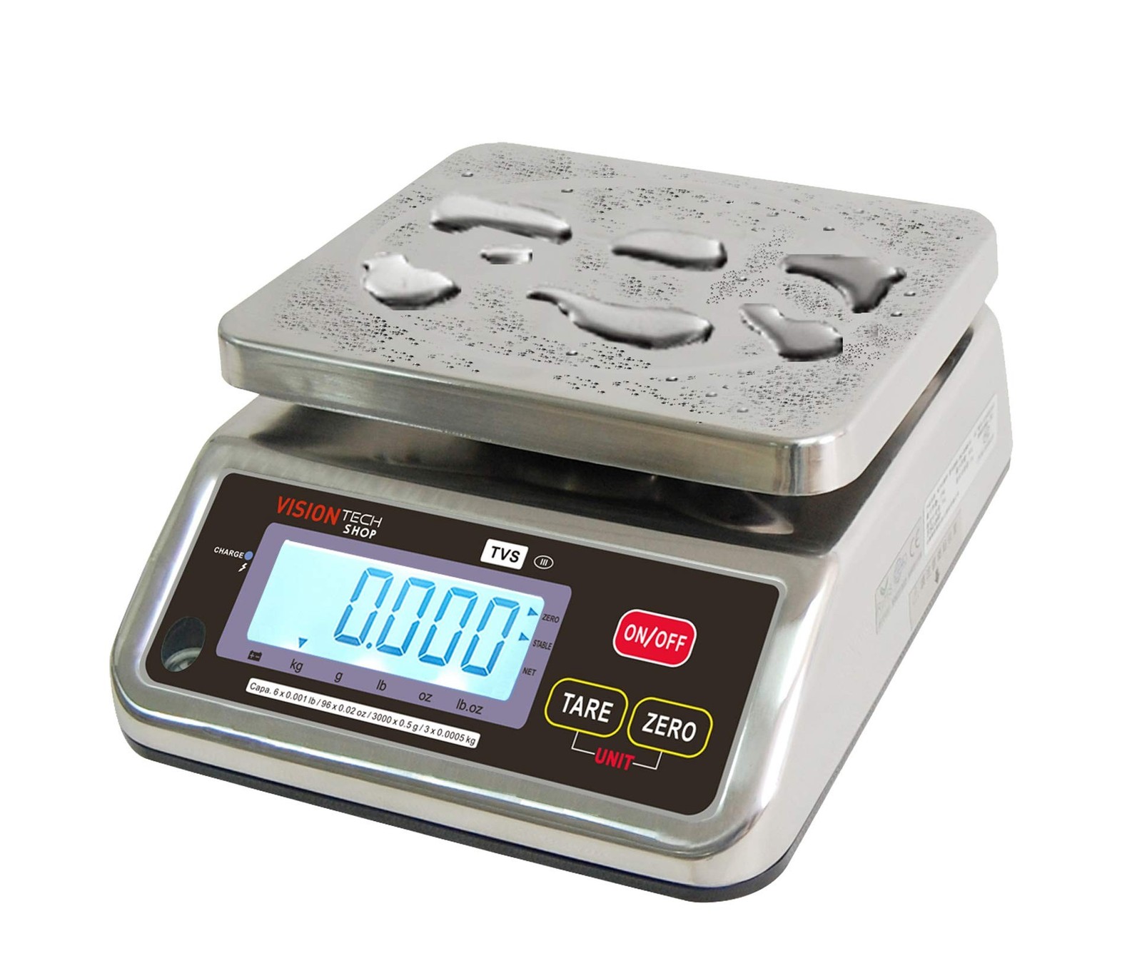 VisionTechShop TVS Portion Control Stainless Steel Washdown Scale, Lb/Oz/Kg/g…