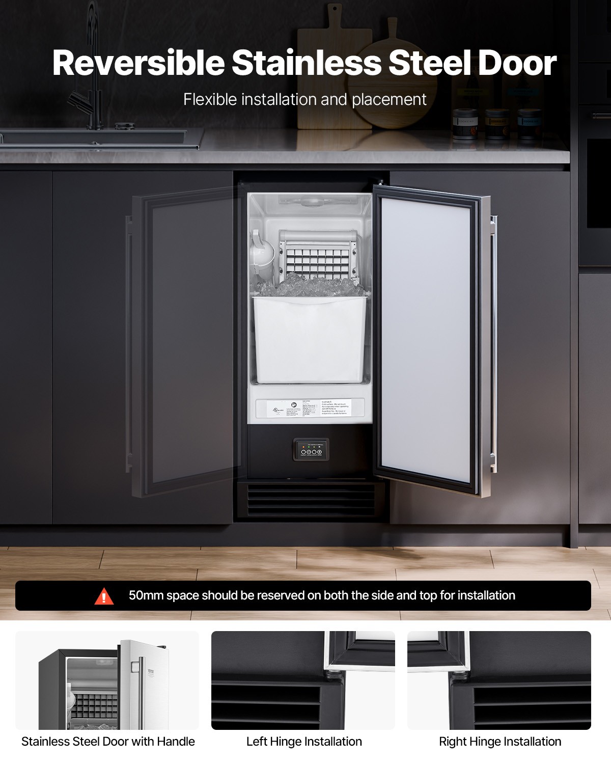 Commercial Undercounter Ice Maker 50Lb/Day Freestanding Ice Cube Machine indoor