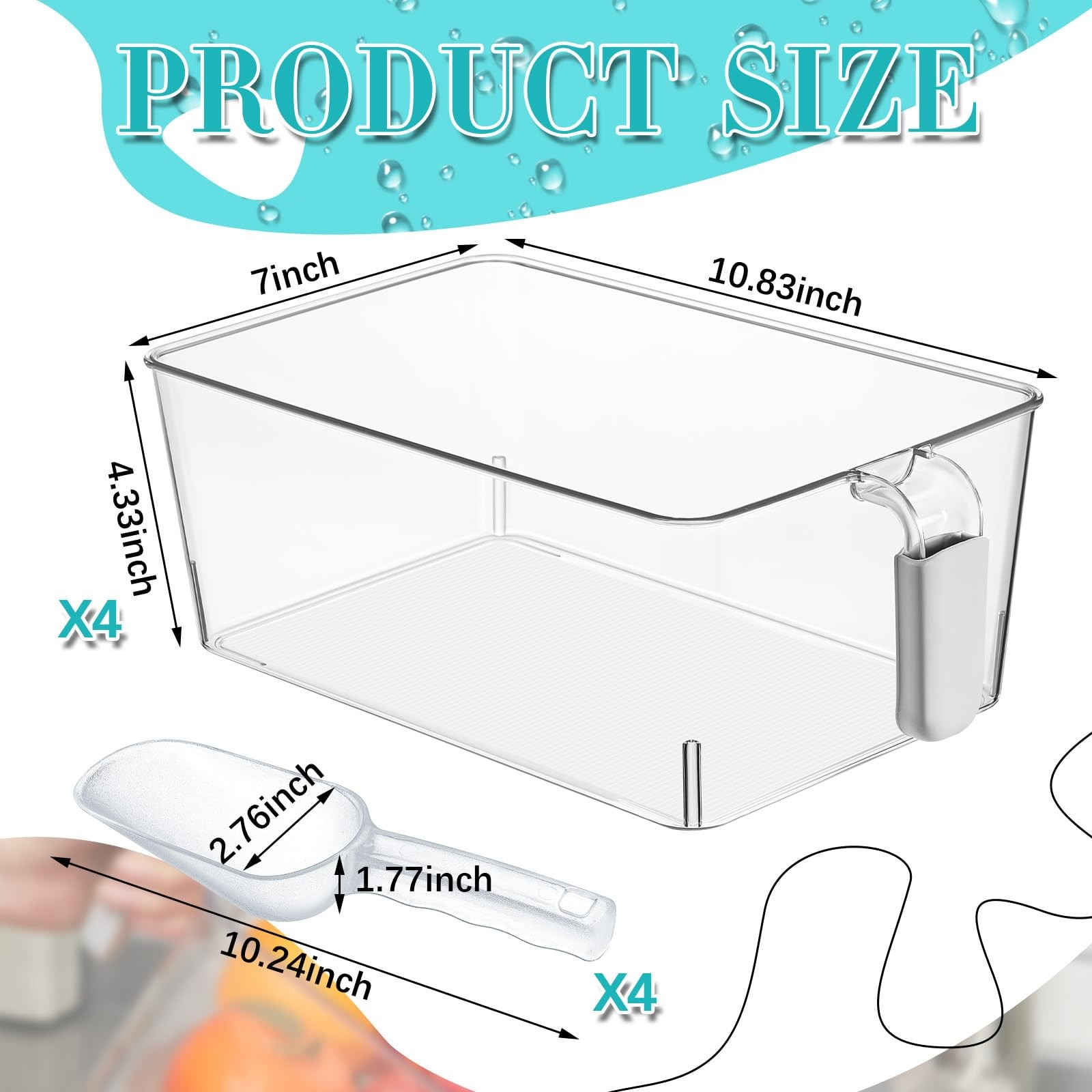 Havawish 4 Pack Clear Ice Bins For Freezer Plastic Ice Bucket Flexible Scoop