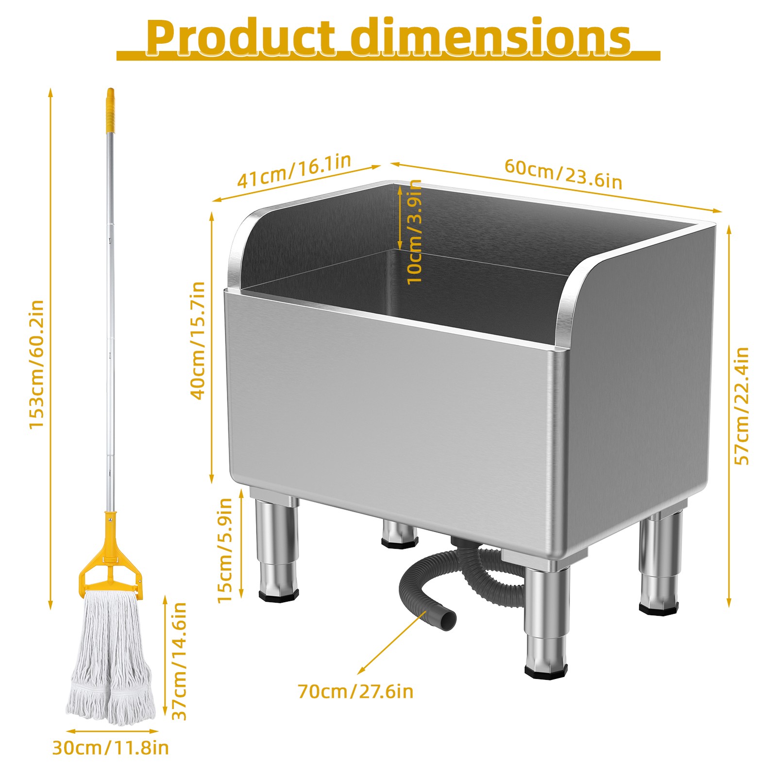 Commercial Floor Mop Sink Stainless Steel Room Service Basin with Assemble Mop