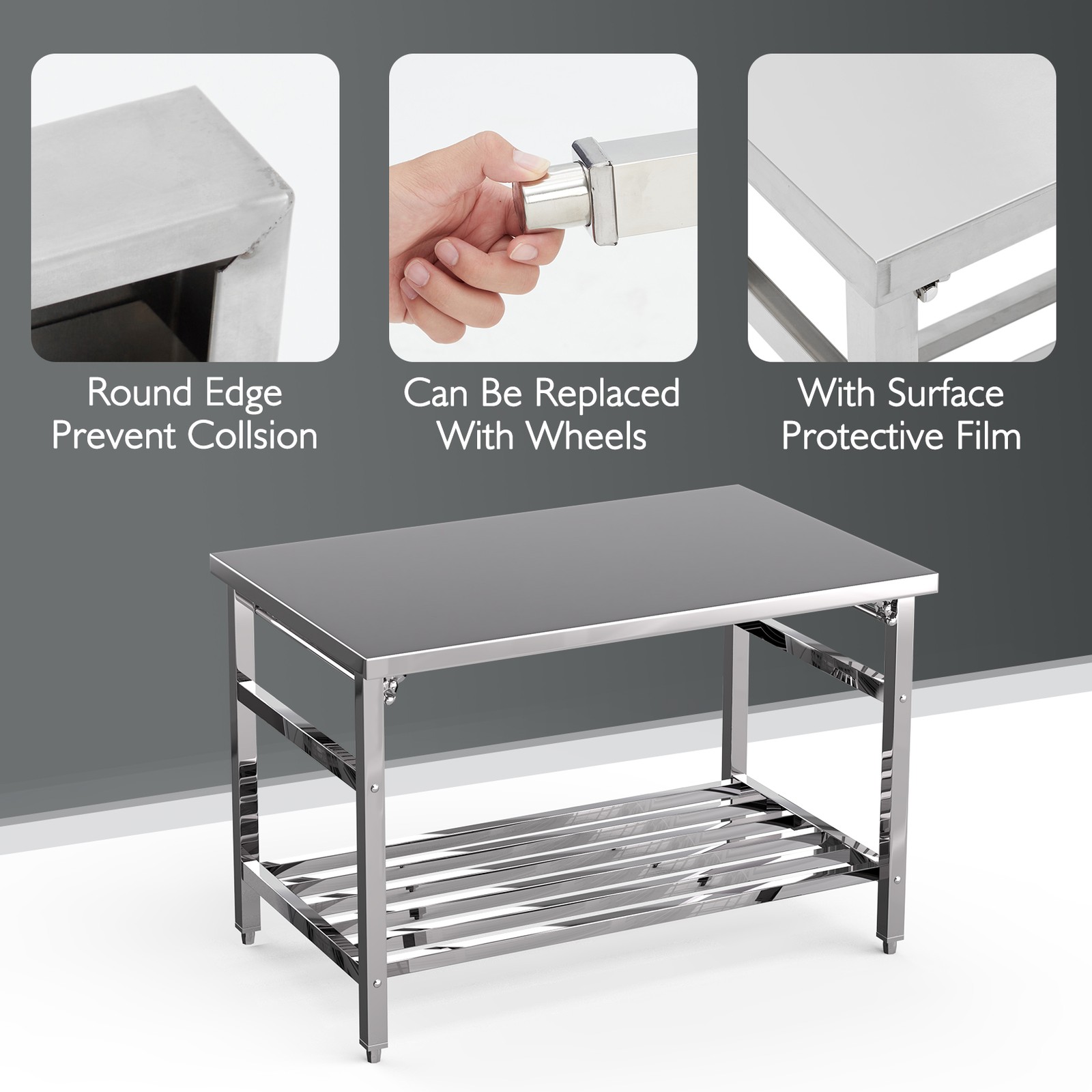 Stainless Steel Floding Table 48x30Inch Commercial Work Table Kitchen Prep Table