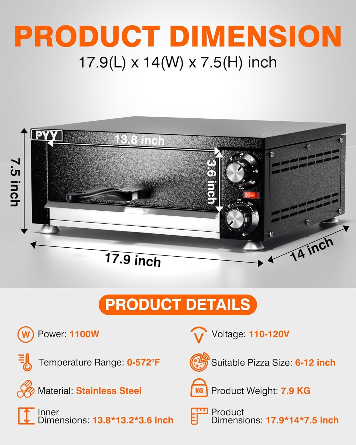 Electric Pizza Oven – Indoor Countertop Pizza Oven 1100W, Commercial Pizza Maker