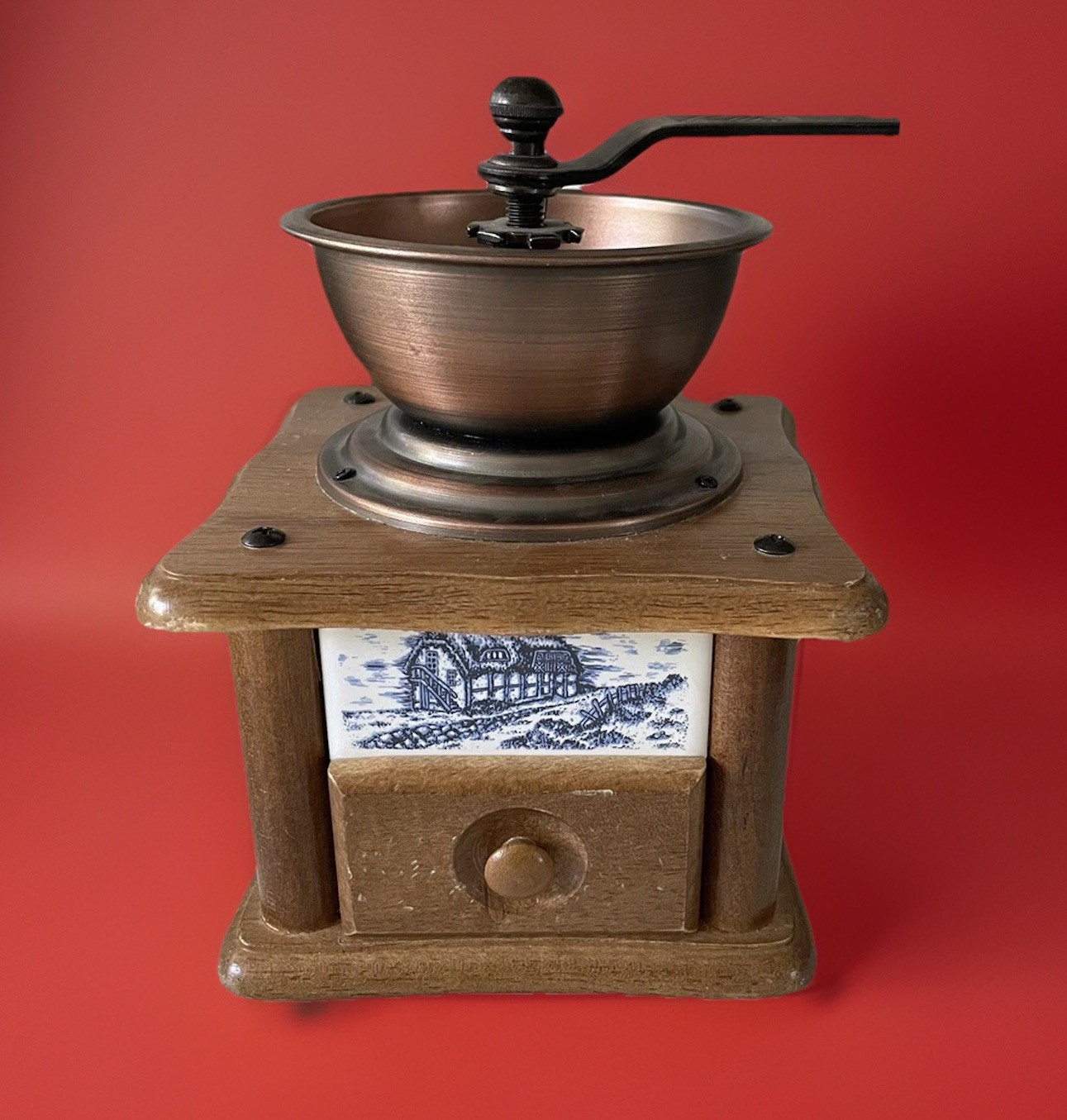 Coffee Grinder Vintage Kalita Dome Manual Blue Daft Sides Made In Taiwan #1B