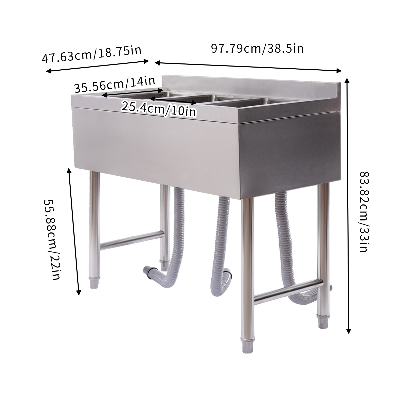 Three 3 Compartment Stainless Steel Commercial Kitchen Restaurant Bar Sink