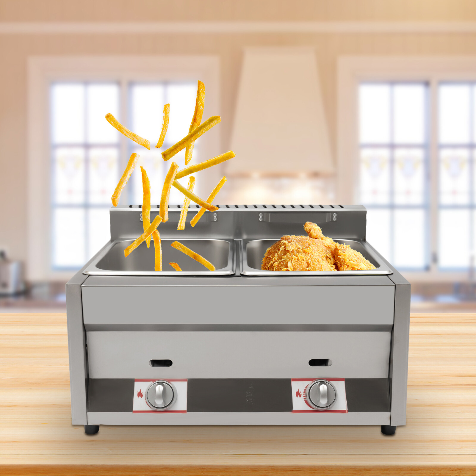 Commercial Countertop 2 Gas Fryer Deep Fryer Propane(LPG) Stainless Steel 12L