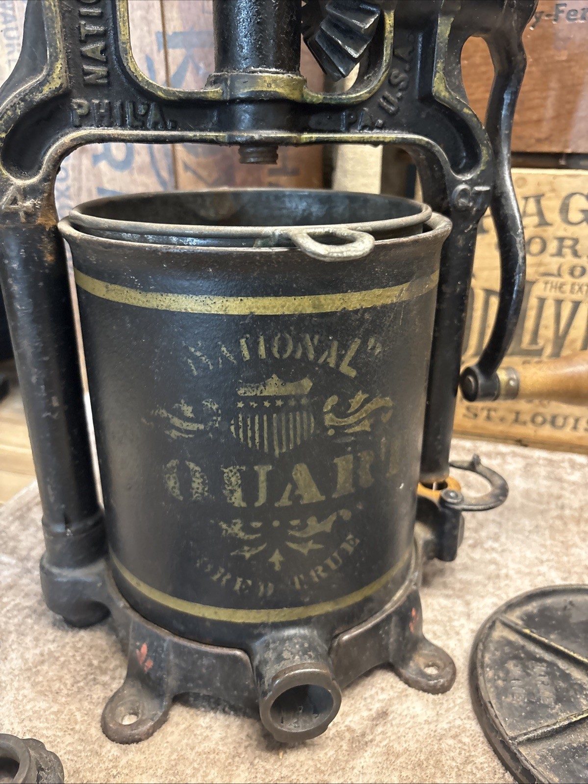 Antique Cast Iron National 4 Quart Fruit Press Sausage Stuffer Philadelphia 1897