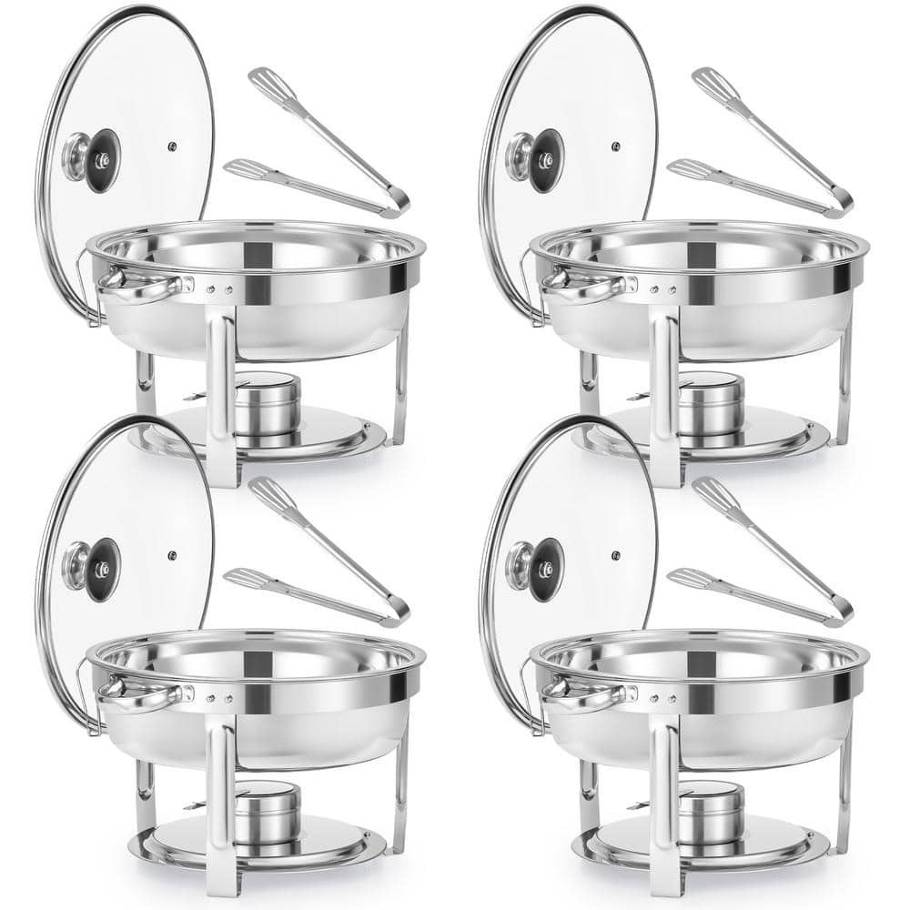 Wilprep 4-Pack 6 qt. Stainless Steel Round Chafing Dishes Buffet Set