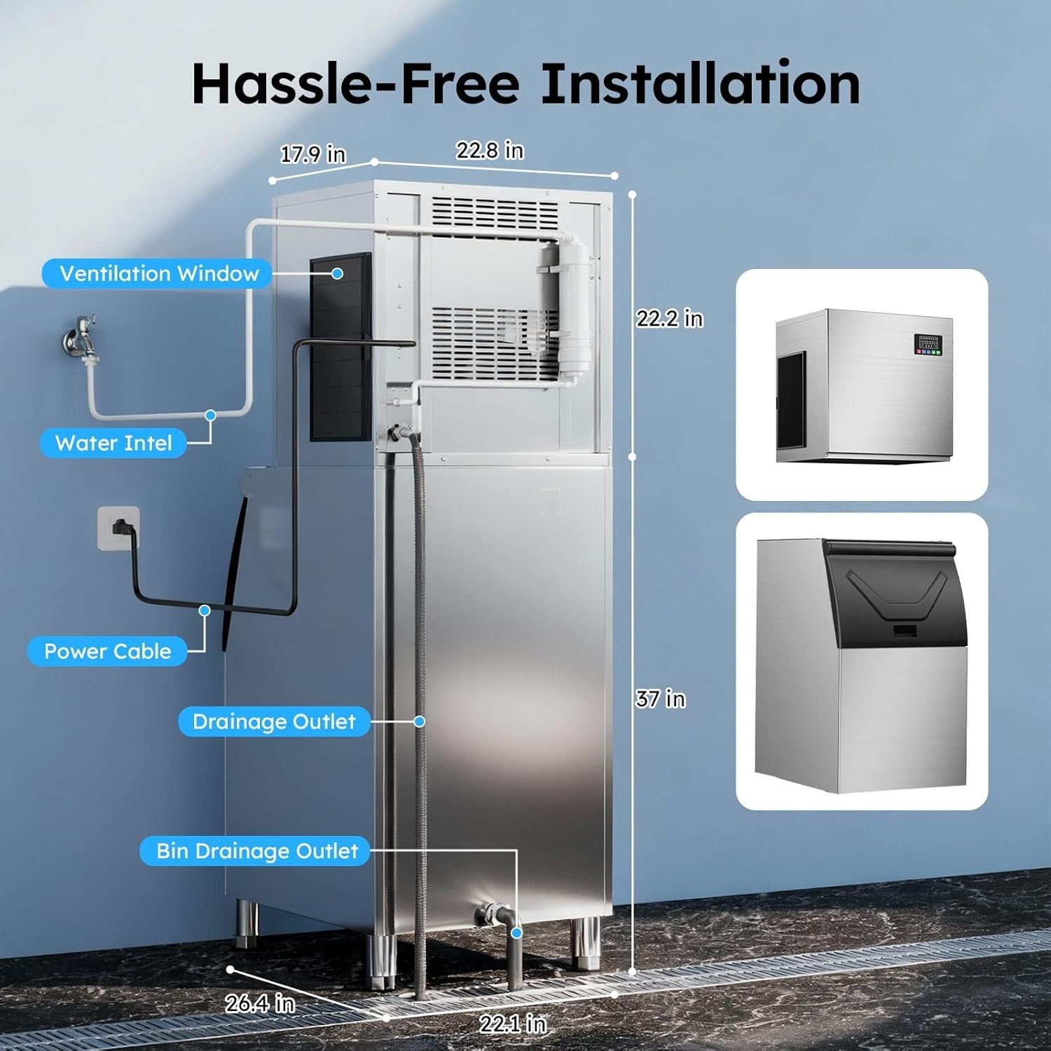 550lbs/24H Commercial Ice Maker Stainless Steel Bar Restaurant Ice Cube Machine