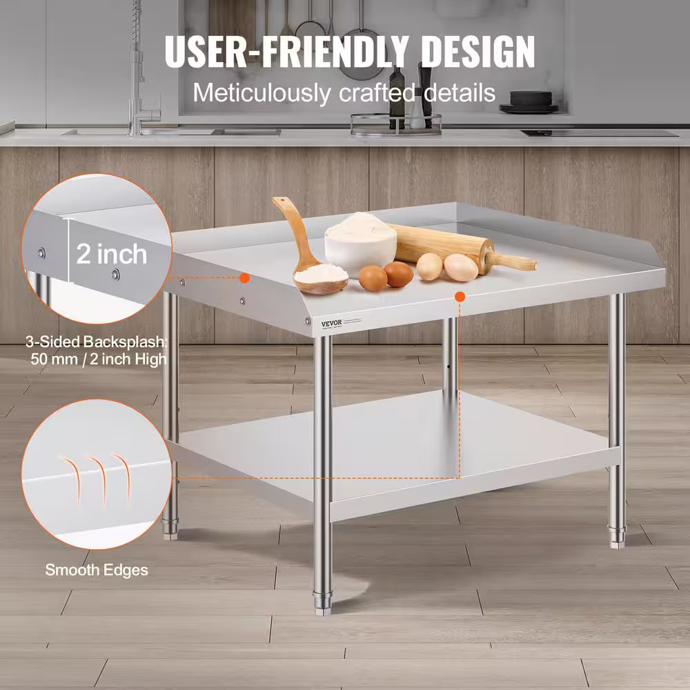 Stainless Table 36 X 30 X 24 In. Stainless Steel Equipment Grill Stand with Adju