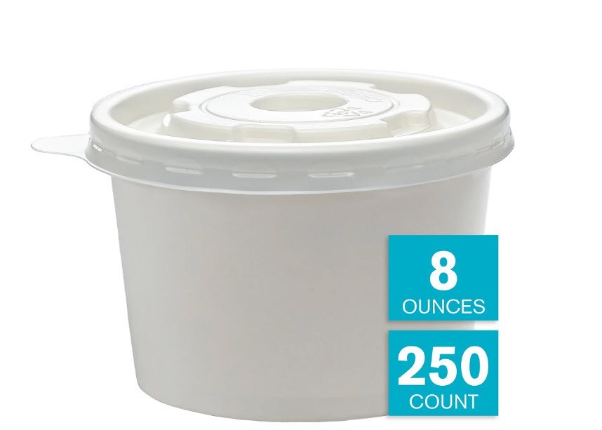 Highmark 8OZ Disposable White Paper Soup Containers with Paper Lids 250 Count