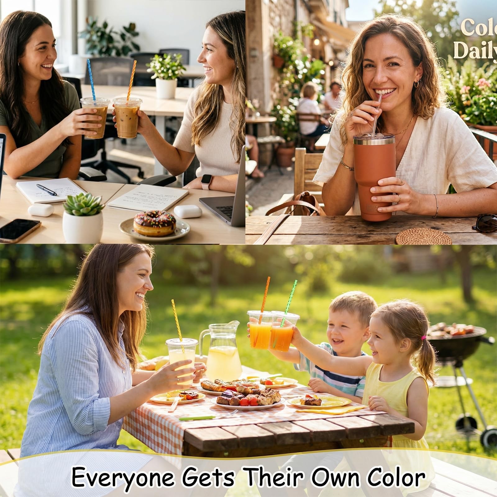 24 Pack Reusable Plastic Clear Swirl Straws, 11″ Long 11in, swirl-12 colors