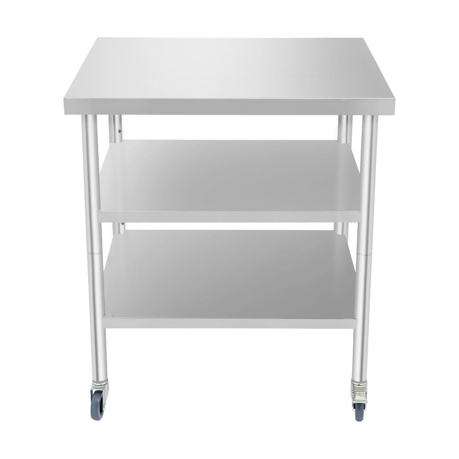24*30*35in Work Table With Casters, 3 Tiers Garage Workbench, Silver Tool Bench