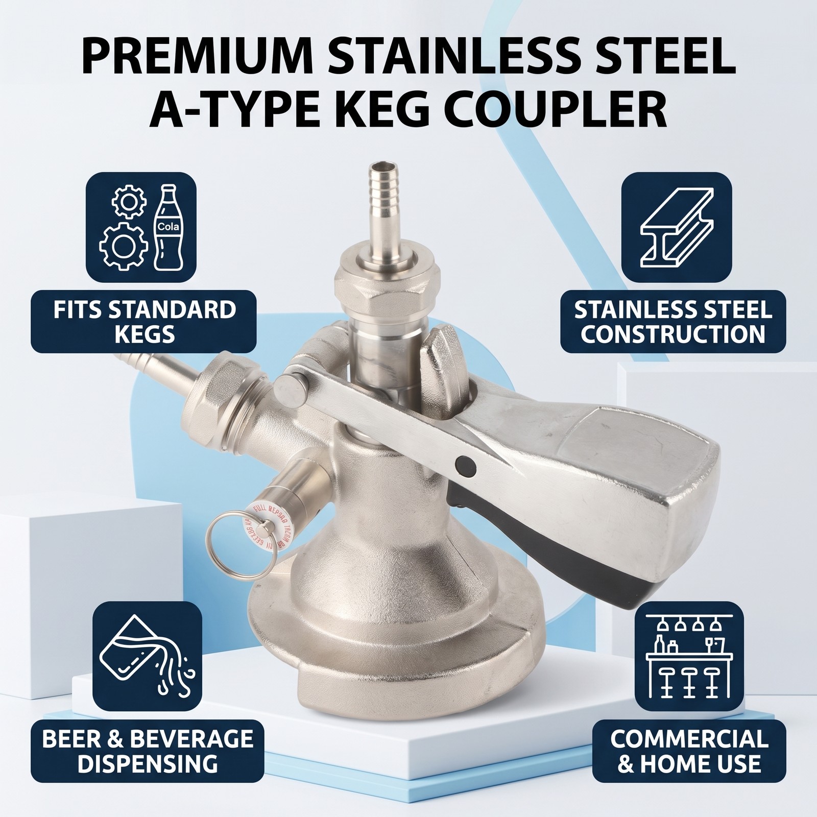A Type Keg Coupler 304 Stainless Steel Draft Beer Keg Connector With Accessories