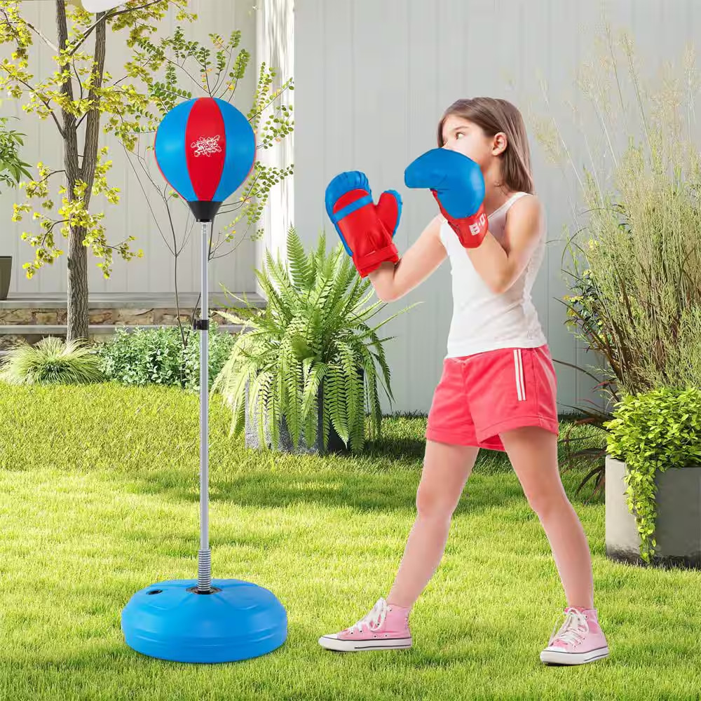 Boxing Punching Bag with Height Adjustable Stand Boxing Gloves Adults Blue