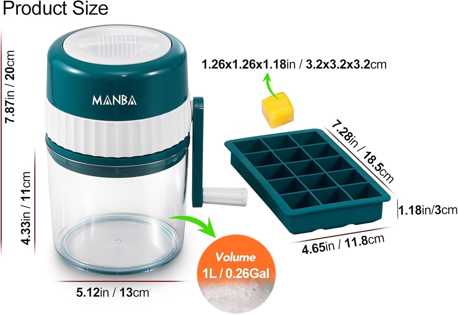Versatile Manual Ice Shaver with 3 Stainless Steel Blades & Ice Tray Included