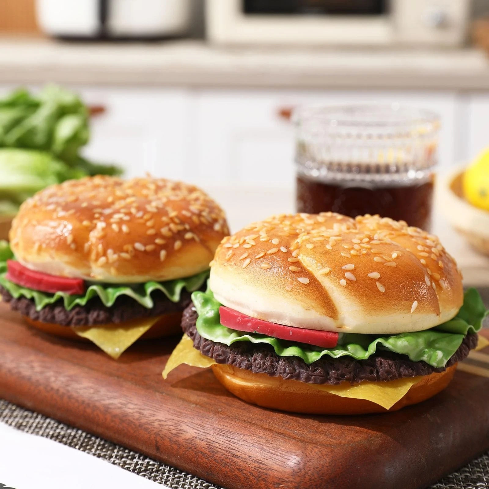 Realistic Fake Hamburger Props – 2 Pack Decorative Display Food