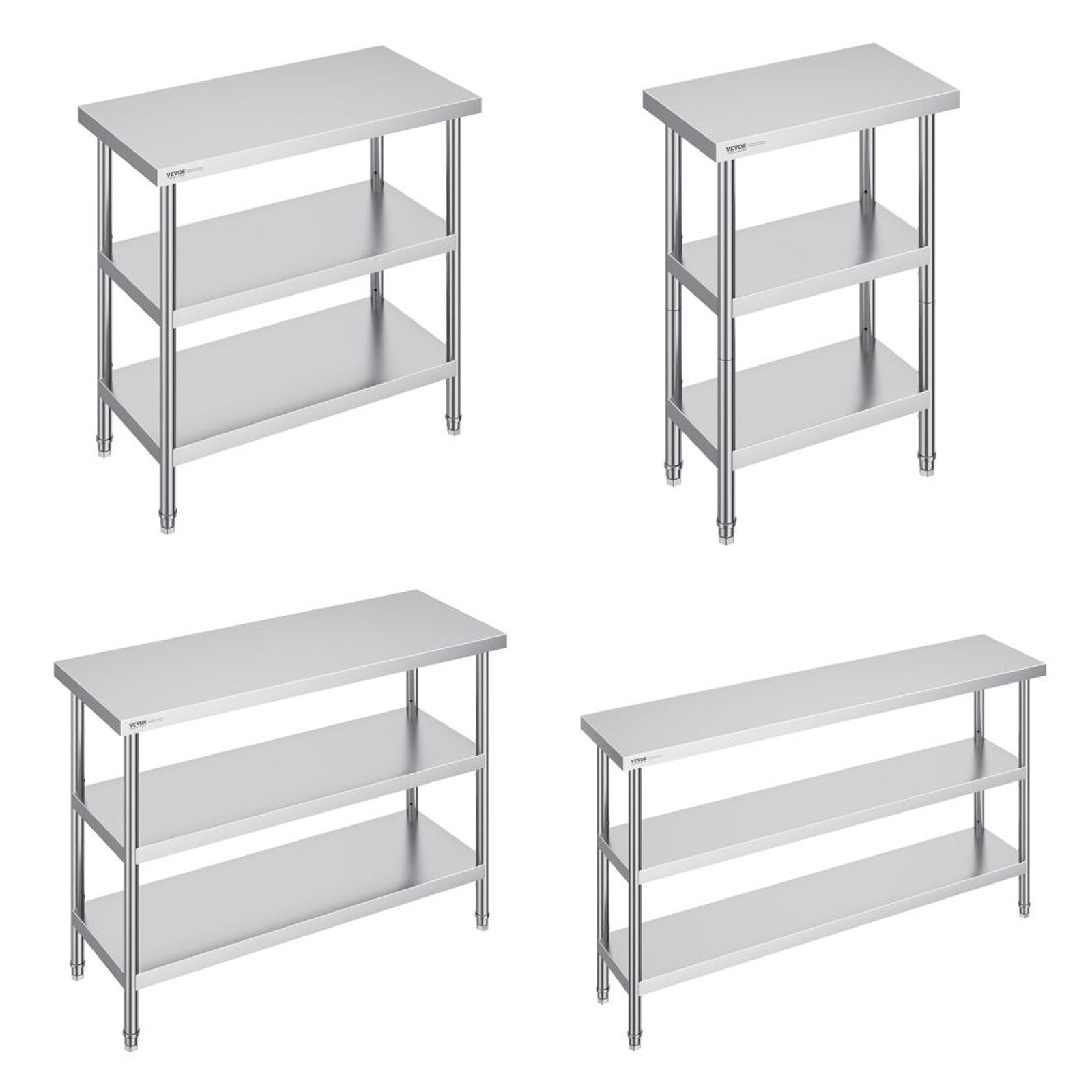 VEVOR Stainless Steel Food Prep Table Commercial Kitchen 14*24/18*48/14*60 in