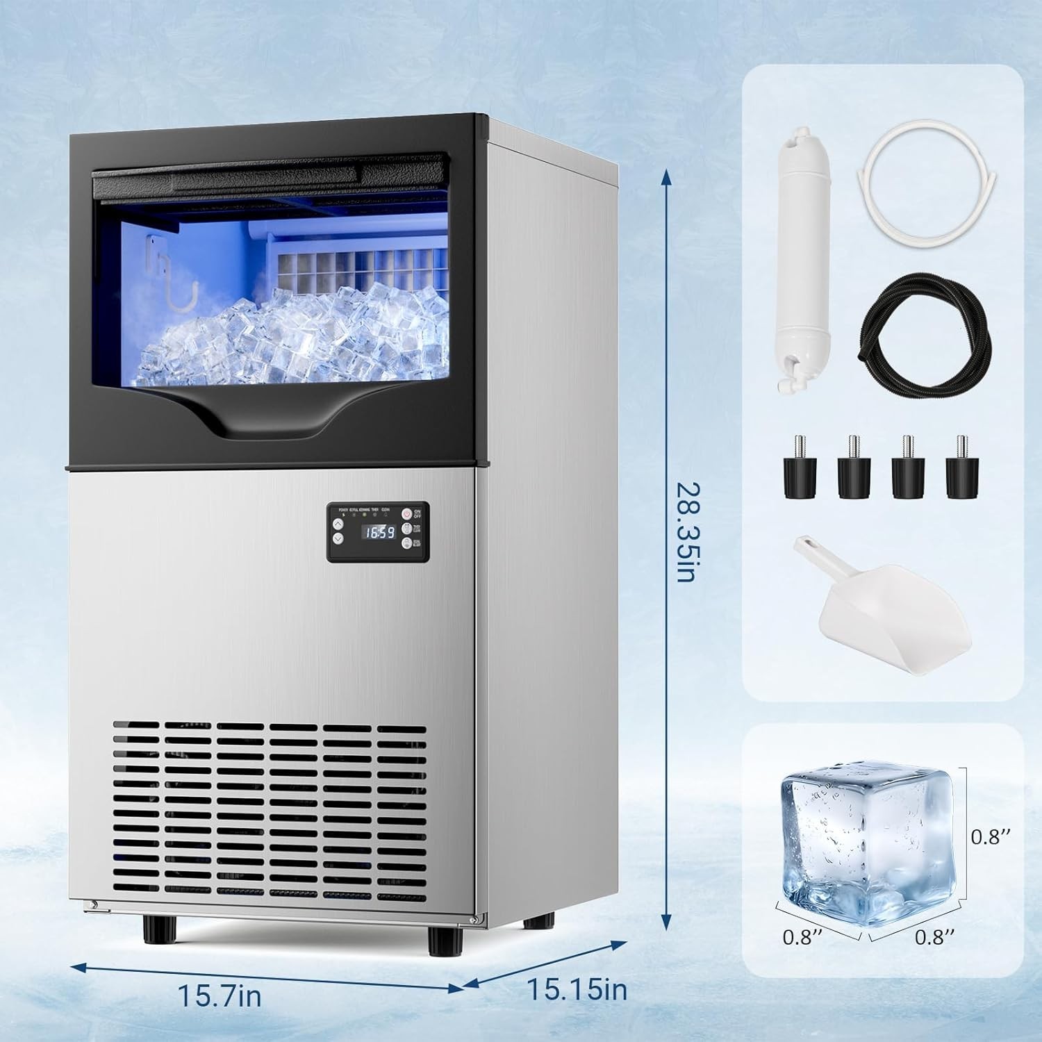 120lbs/24H Commercial Ice Maker Machines with 35 lbs Storage for Bar, Restaurant