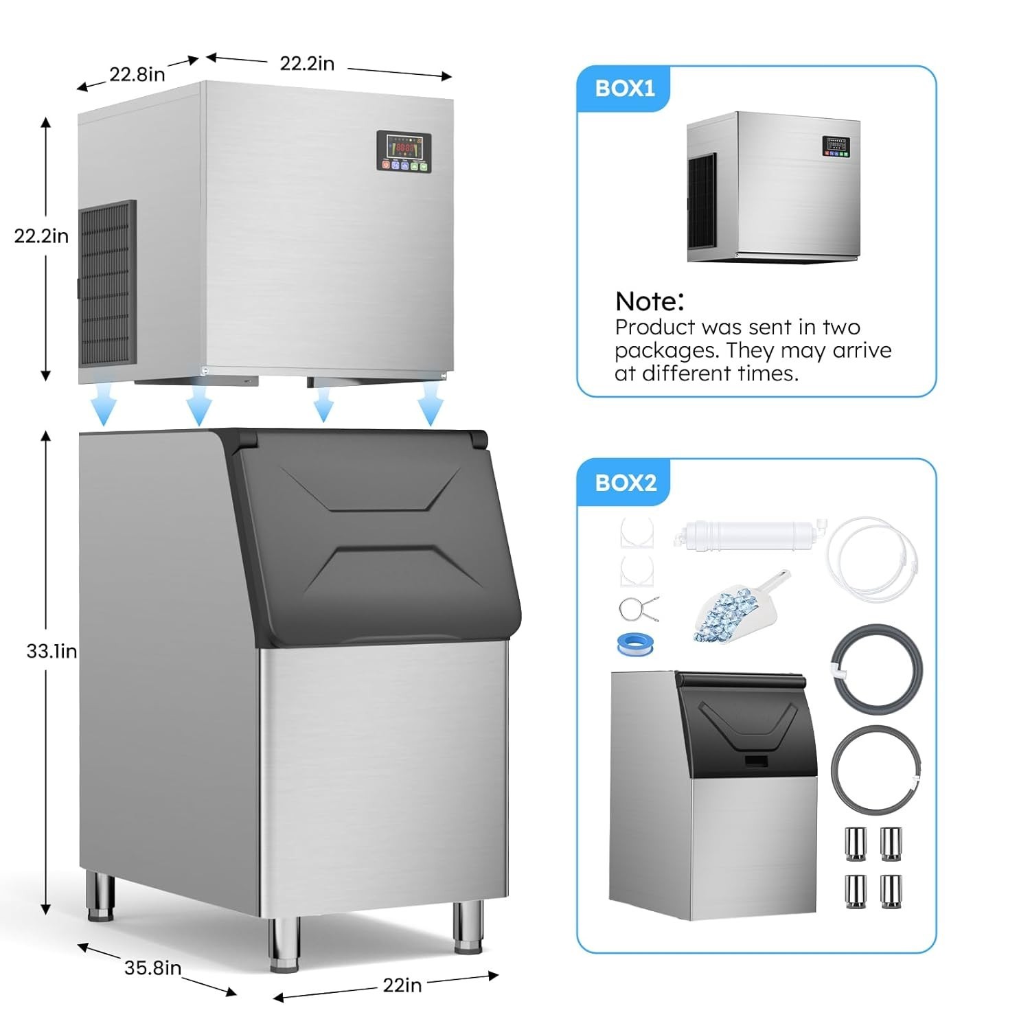 Commercial Ice Maker 680lbs/24H Freestanding Ice Maker Machine Self-Cleaning