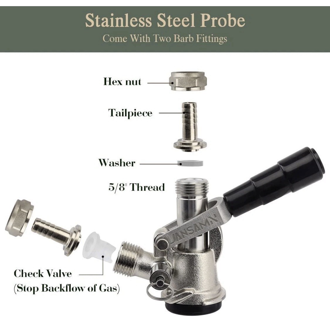 Keg Coupler, Sankey D Tap with 304 Stainless Steel Probe, Keg Coupler D System w