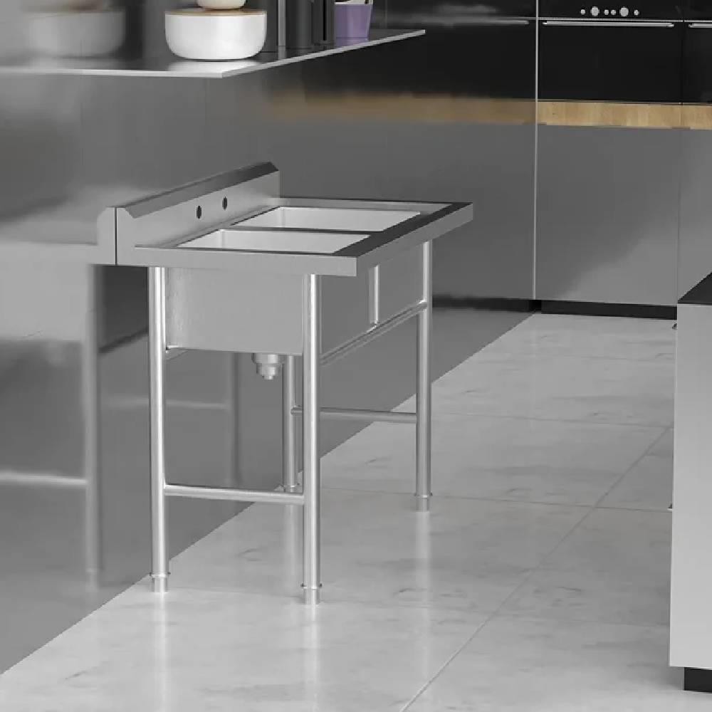 40″ H Commercial Sink Stainless Steel 2 Compartment Free Standing Sink Silver