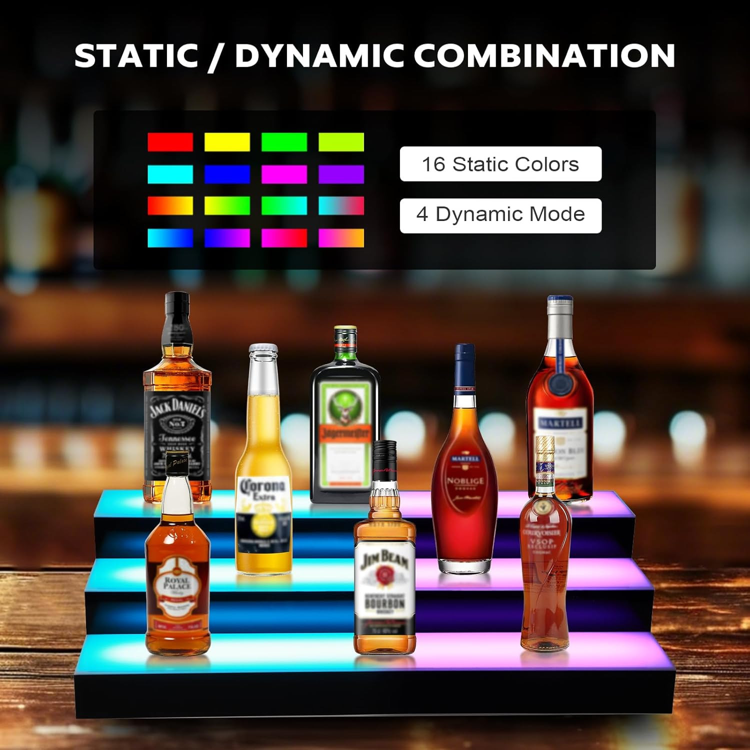 LED Lighted Liquor Bottle Display, LED Liquor Shelves with 16 Static Colors,Home