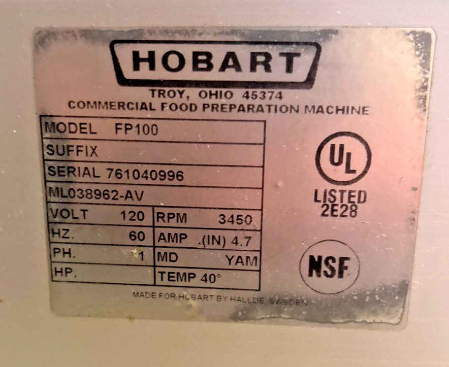 SALE! SANITIZED Hobart FP100 Countertop Continuous-Feed Food Processor+Blade 996