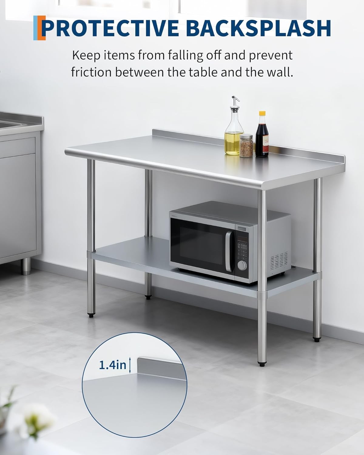 Stainless Steel Work Table 48×24» Prep Table w/Backsplash Adjustable Undershelf
