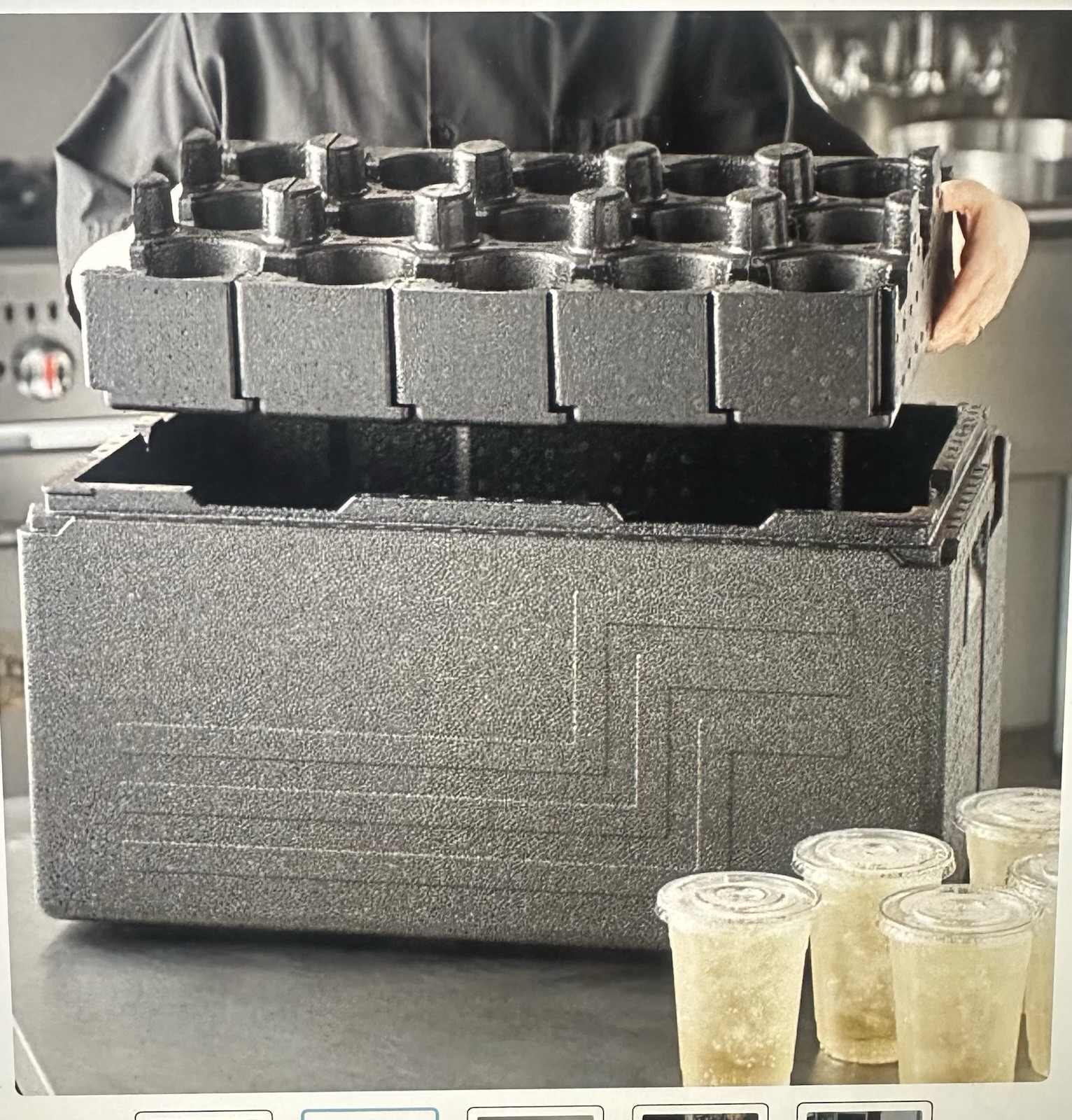 -Cambro cam go box black top loading food pan carrier with cup holders
