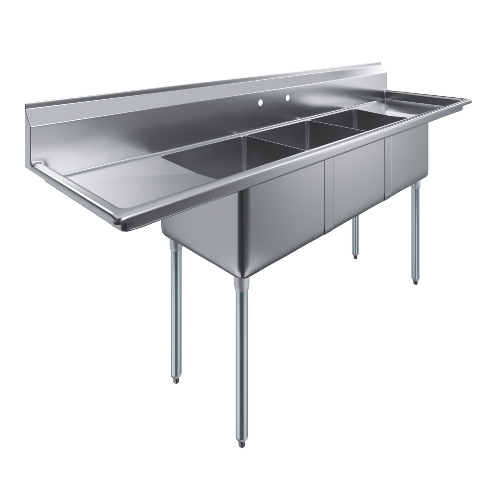 90 in. x 23.5 in. Stainless Steel Three Compartment Sink with Drainboards