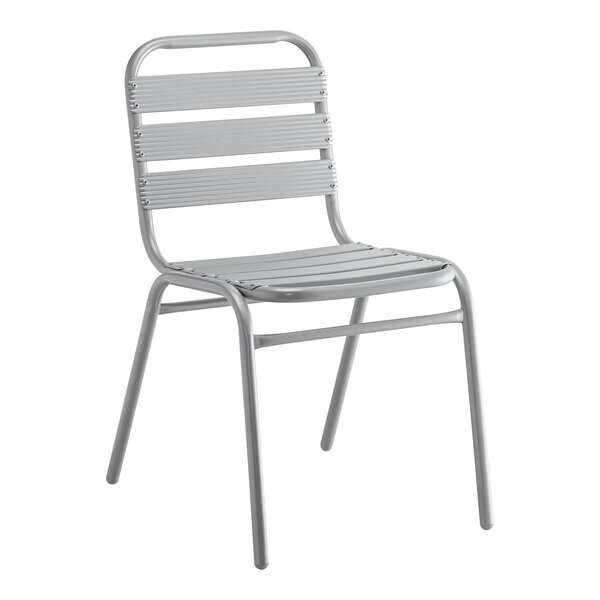 27 1/2» Square Chrome Metal Restaurant Table with 4 Slat Back Armless Chairs