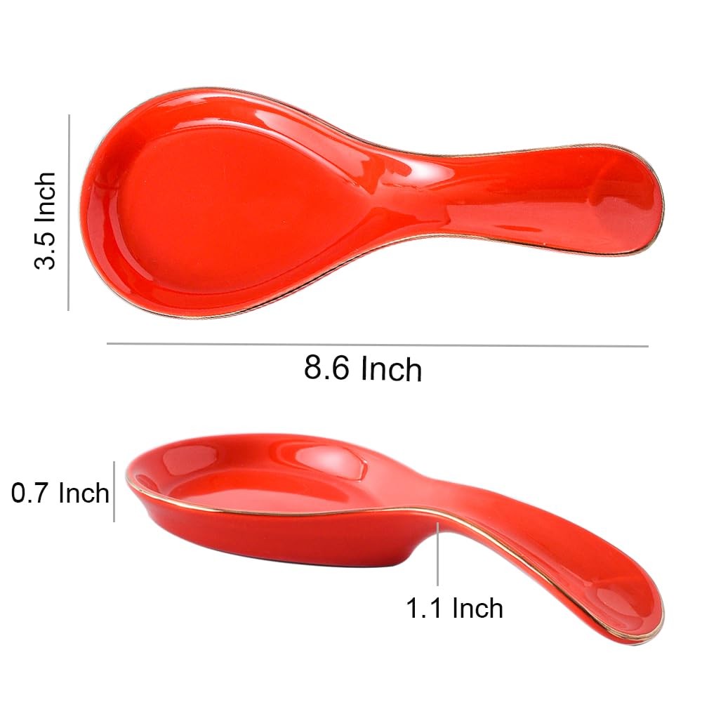 Maxramic Ceramic Spoon Rest for Stove Top, Golden Rim Spoon Holder Utensil Rest,